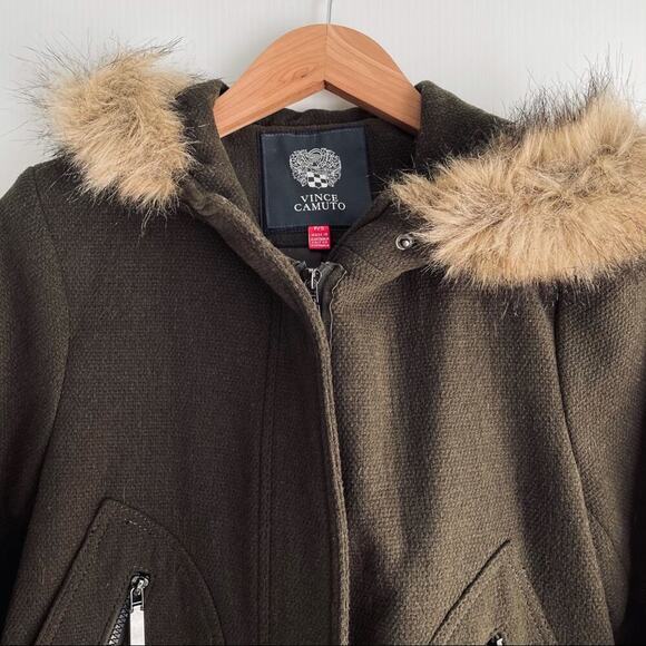 Vince Camuto wool blend basket weave faux fur edging in the hood - Picture 10 of 16